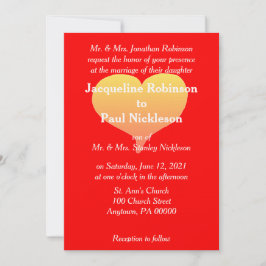 Invitación a la boda roja del corazón del atardece