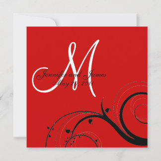 Invitación a la boda roja en monograma negro