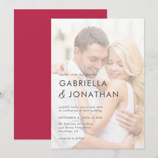 Invitación a la boda roja magenta moderna y simple (Anverso / Reverso)