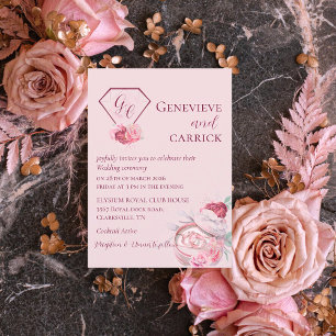 Invitación a la Boda Roja Rosa y Crimson de Rubor 