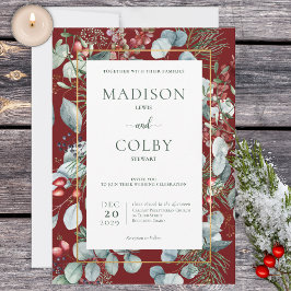 Invitación a la boda roja verde para Navidades de 