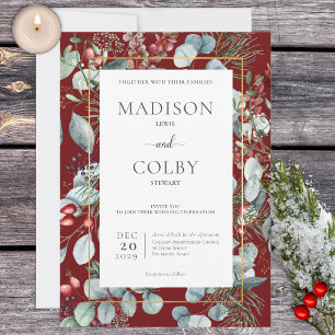 Invitación a la boda roja verde para Navidades de