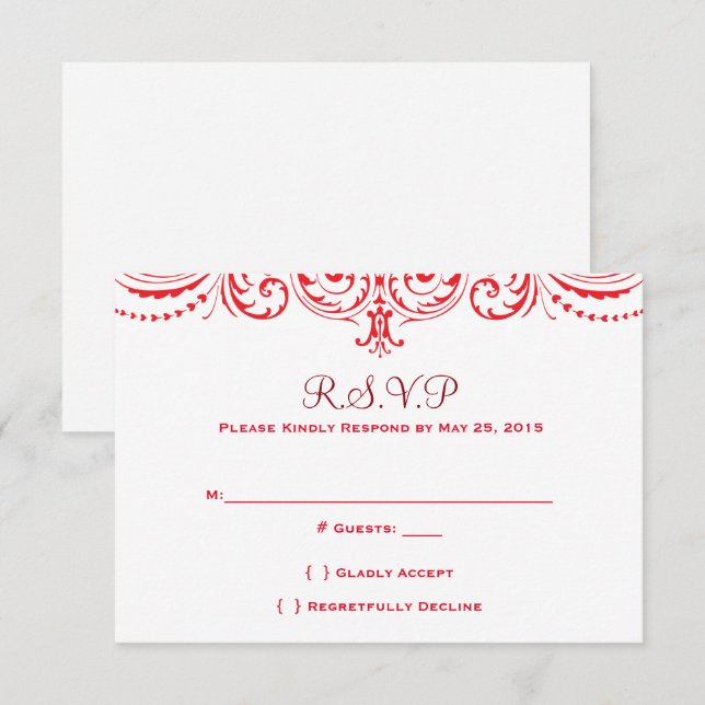 Invitación a la boda roja y blanca (Anverso / Reverso)