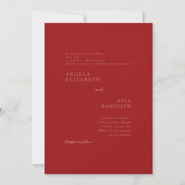 Invitación a la boda roja y de oro (Anverso)