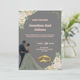 Invitación a la Boda Roja y Gris Vintage