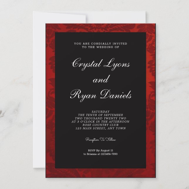 Invitación a la Boda Roja y Negra Vintage (Anverso)