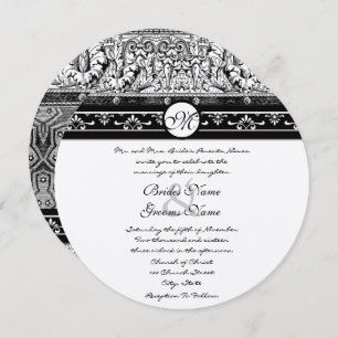 Invitación a la boda románica de negras damasquina