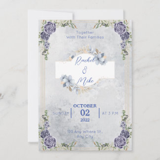 Invitación a la boda romántica azul