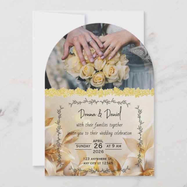 Invitación a la boda romántica con diseño floral (Anverso)
