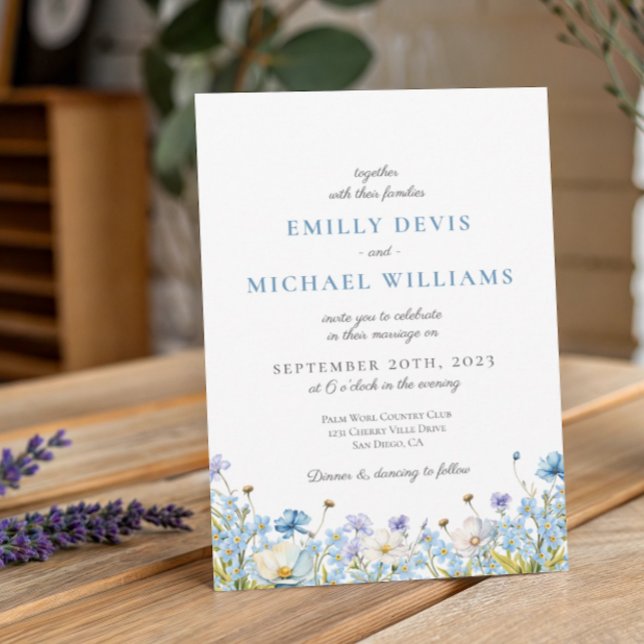 Invitación a la boda romántica con flor azul (Subido por el creador)