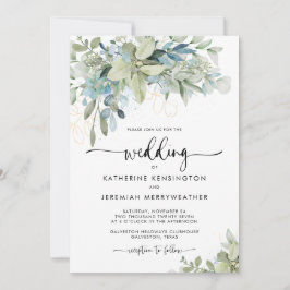 Invitación a la boda romántica con floral azul