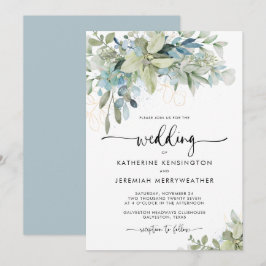 Invitación a la boda romántica con floral azul