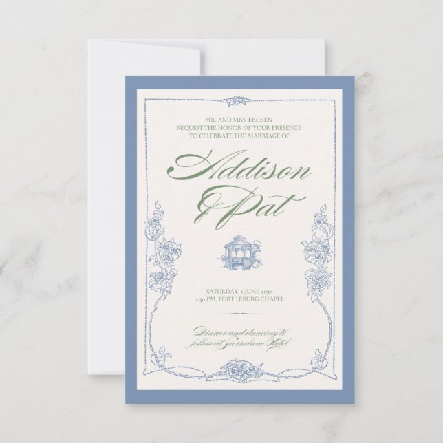 Invitación a la boda romántica con flores (Anverso)