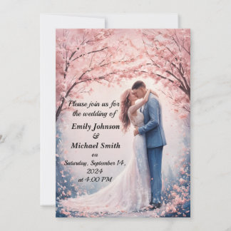 Invitación a la boda romántica con flores de cerez