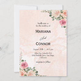 Invitación a la boda romántica con flores de crema
