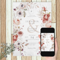 Invitación a la boda romántica con flores rosadas