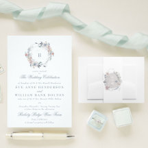 Invitación a la boda romántica con monograma flora