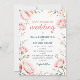 Invitación a la boda romántica de acuarela floral