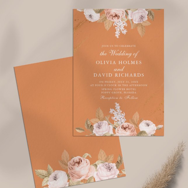 Invitación a la boda romántica de Apricot Peony (Romantic Apricot Peony Wedding Invitation on neutral table)