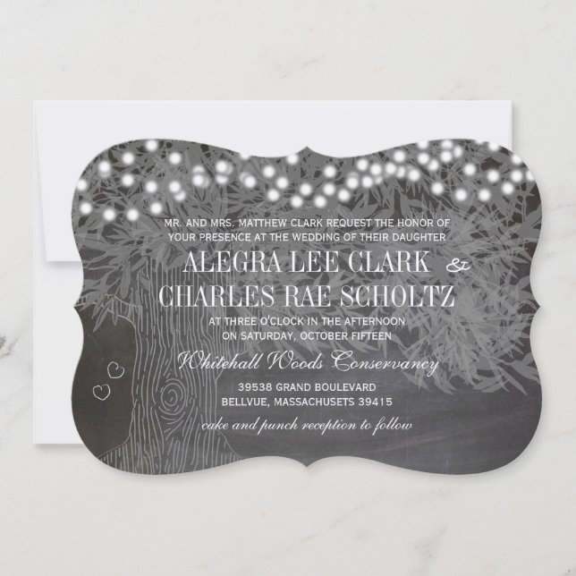 Invitación a la boda romántica de árboles en el bo (Anverso)