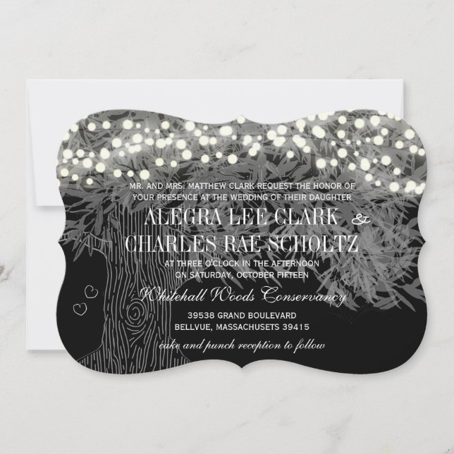 Invitación a la boda romántica de árboles en el bo (Anverso)