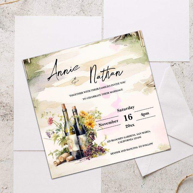 Invitación a la Boda Romántica de Boda de Grapevin (Romantic Vineyard Grapevine Wedding Invitation)