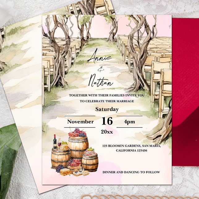 Invitación a la Boda Romántica de Bodas de Viñeter (Grapevine Romantic Vineyard Wedding Invitation Postcard)
