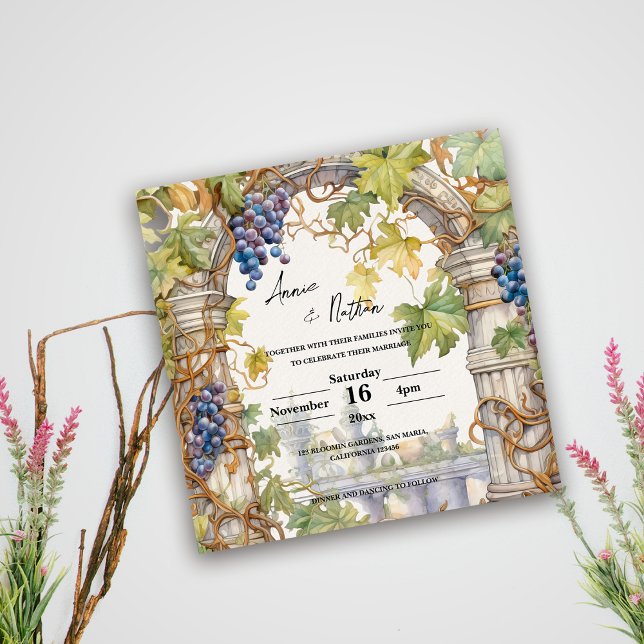 Invitación a la Boda Romántica de Bodas de Viñeter (Grapevine Romantic Vineyard Wedding Invitation)