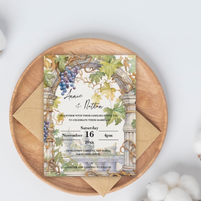 Invitación a la Boda Romántica de Bodas de Viñeter (Grapevine Romantic Vineyard Wedding Invitation Postcard)