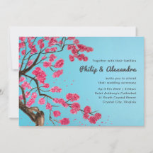 Invitación a la boda romántica de cerezos en flor