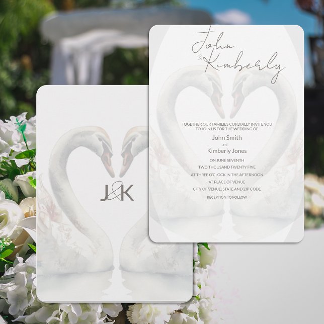 Invitación a la boda romántica de cisnes (Subido por el creador)
