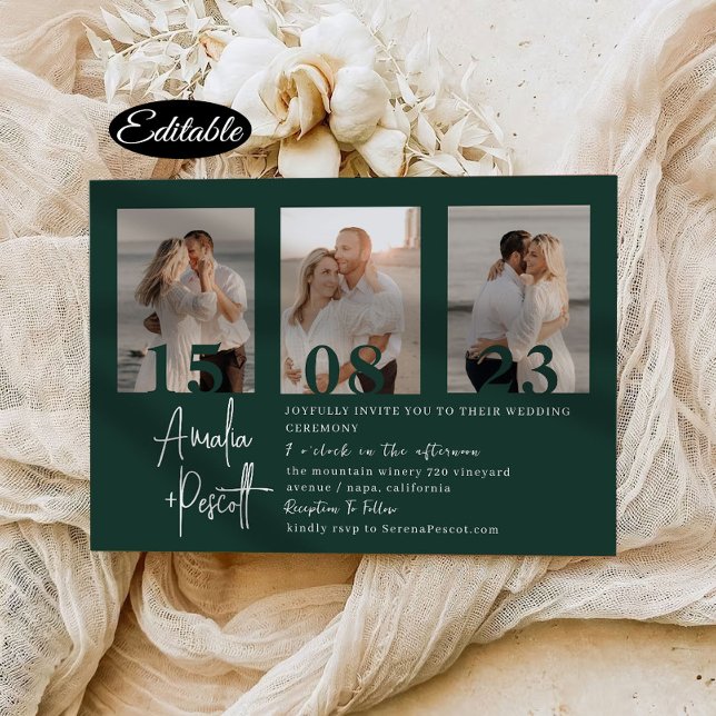 Invitación a la boda romántica de Collage de fotos (Subido por el creador)