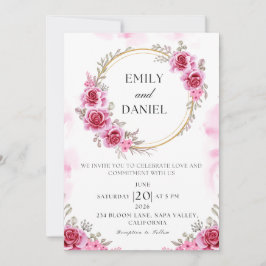 Invitación a la boda romántica de color rosado