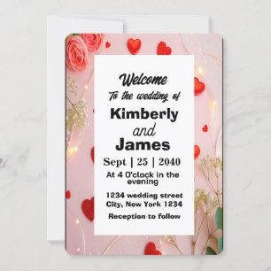 Invitación a la boda romántica de corazón rojo y R