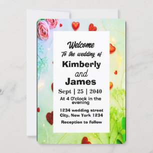 Invitación a la boda romántica de corazón rojo y R