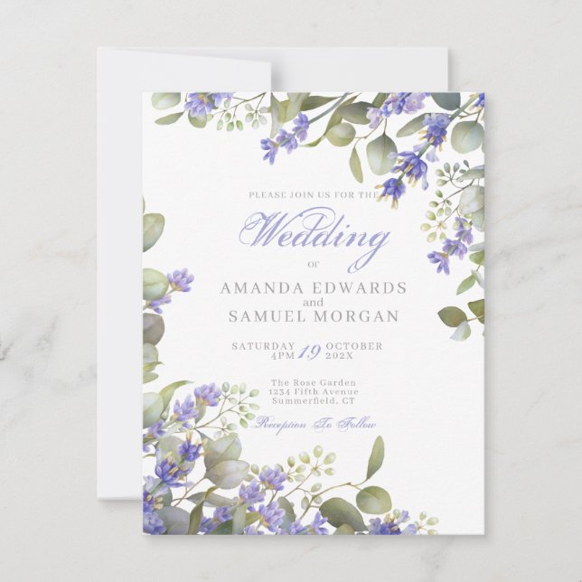 Invitación a la boda romántica de eucalipto y lava (Anverso)