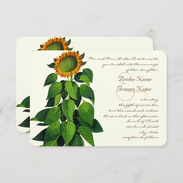 Invitación a la boda romántica de girasol (Anverso / Reverso)