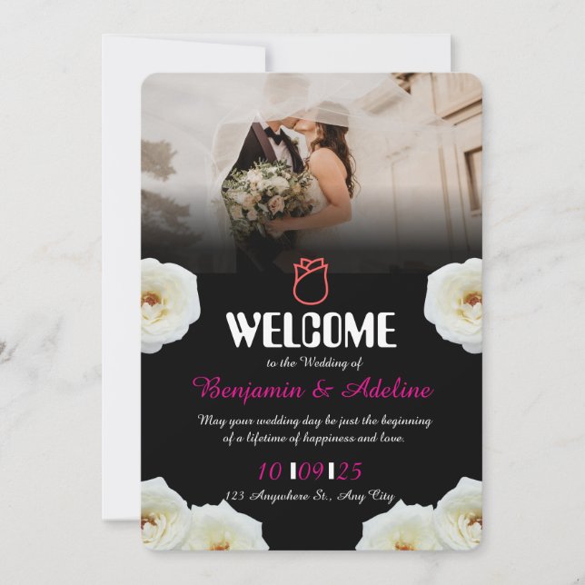 Invitación a la boda romántica de guiones (Anverso)