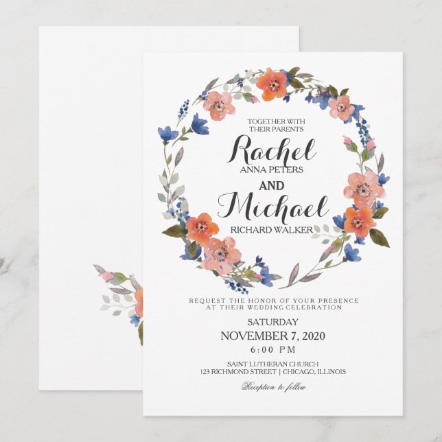 Invitación a la boda romántica de la flor (Anverso / Reverso)