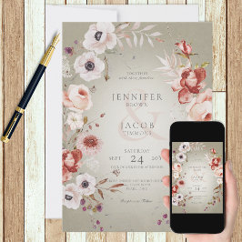 Invitación a la boda romántica de la floral verde 