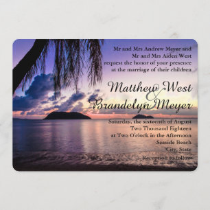 Invitación a la boda romántica de la playa morada
