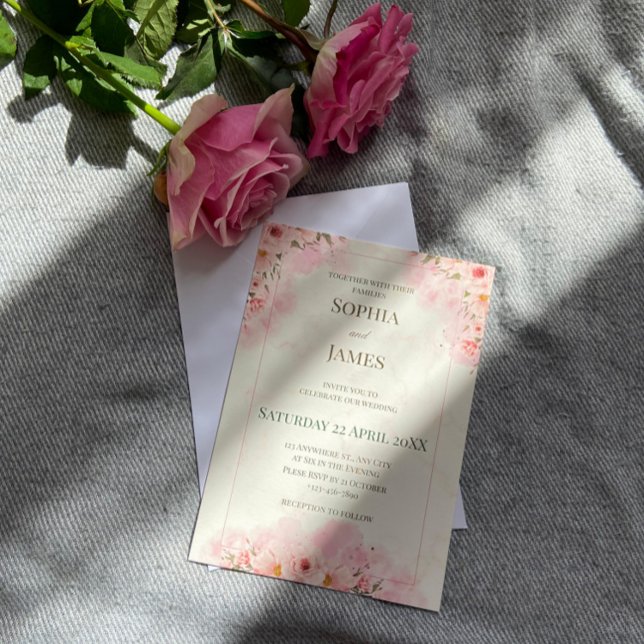 Invitación a la boda romántica de las flores rosad (Subido por el creador)
