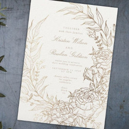 Invitación a la Boda Romántica de Oro de Flor