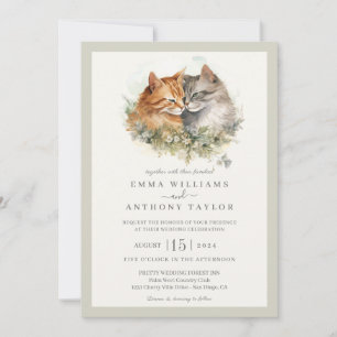 Invitación a la boda romántica de parejas de gatos
