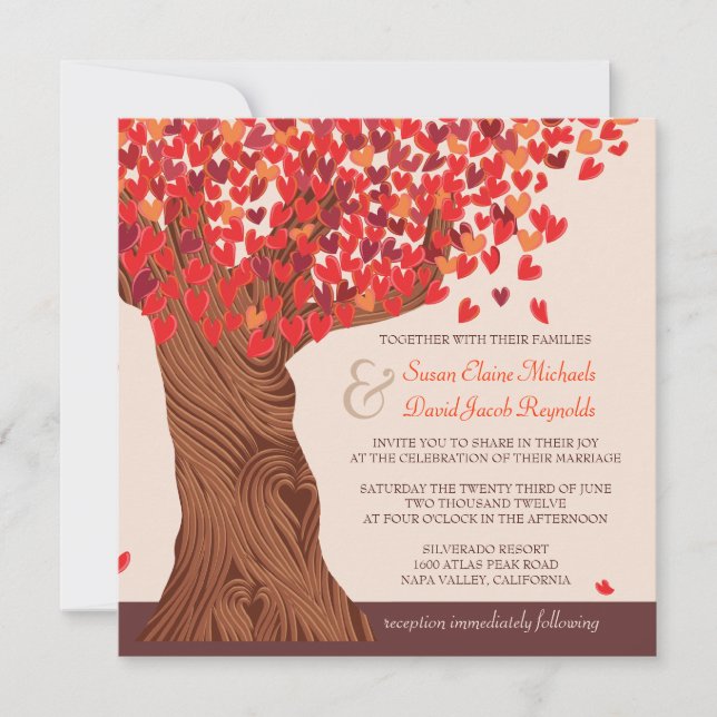 Invitación a la boda romántica de roble de otoño (Anverso)