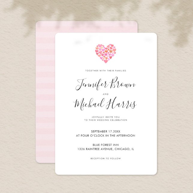 Invitación a la boda romántica del corazón rosado (Subido por el creador)