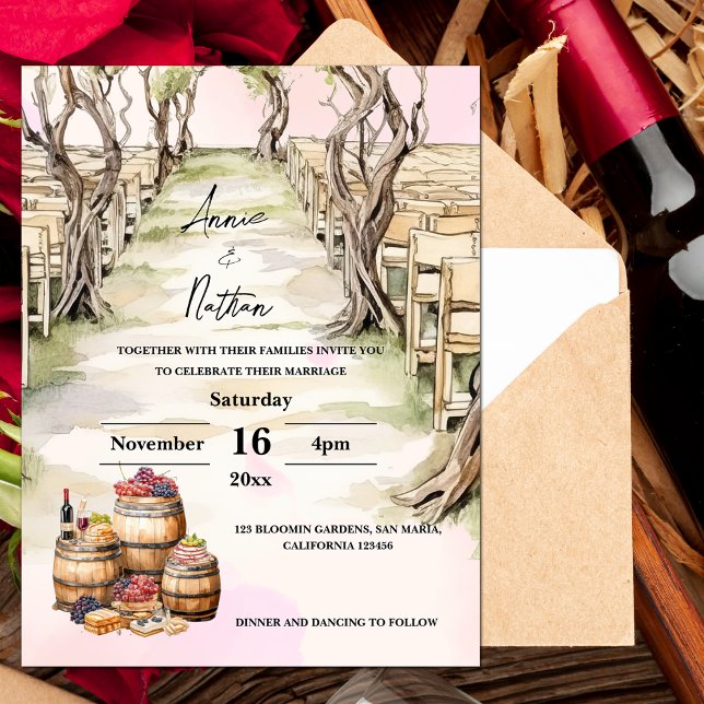 Invitación a la Boda Romántica del Viñedo de Grape (Grapevine Vineyard Romantic Wedding Invitation)