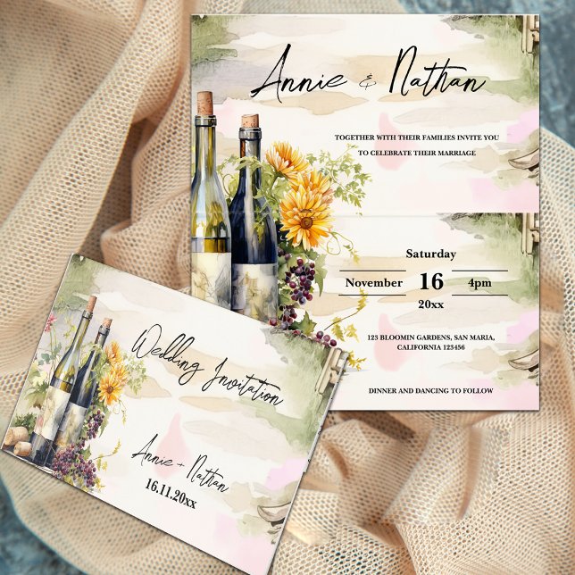 Invitación a la Boda Romántica del Viñedo de Grape (Grapevine Vineyard Romantic Wedding Folded  Invitation)