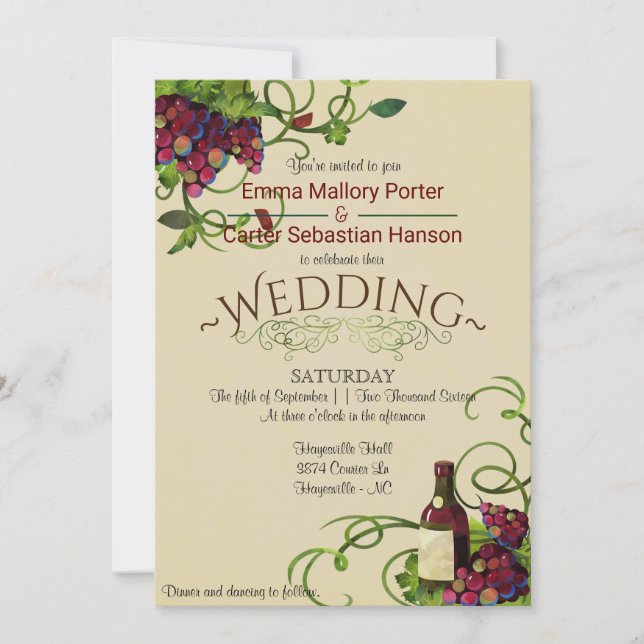 Invitación a la Boda Romántica del Viñedo de Veran (Anverso)