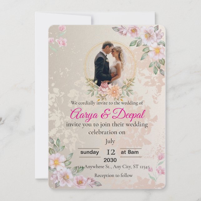 Invitación a la boda romántica - Elegante y atempo (Anverso)